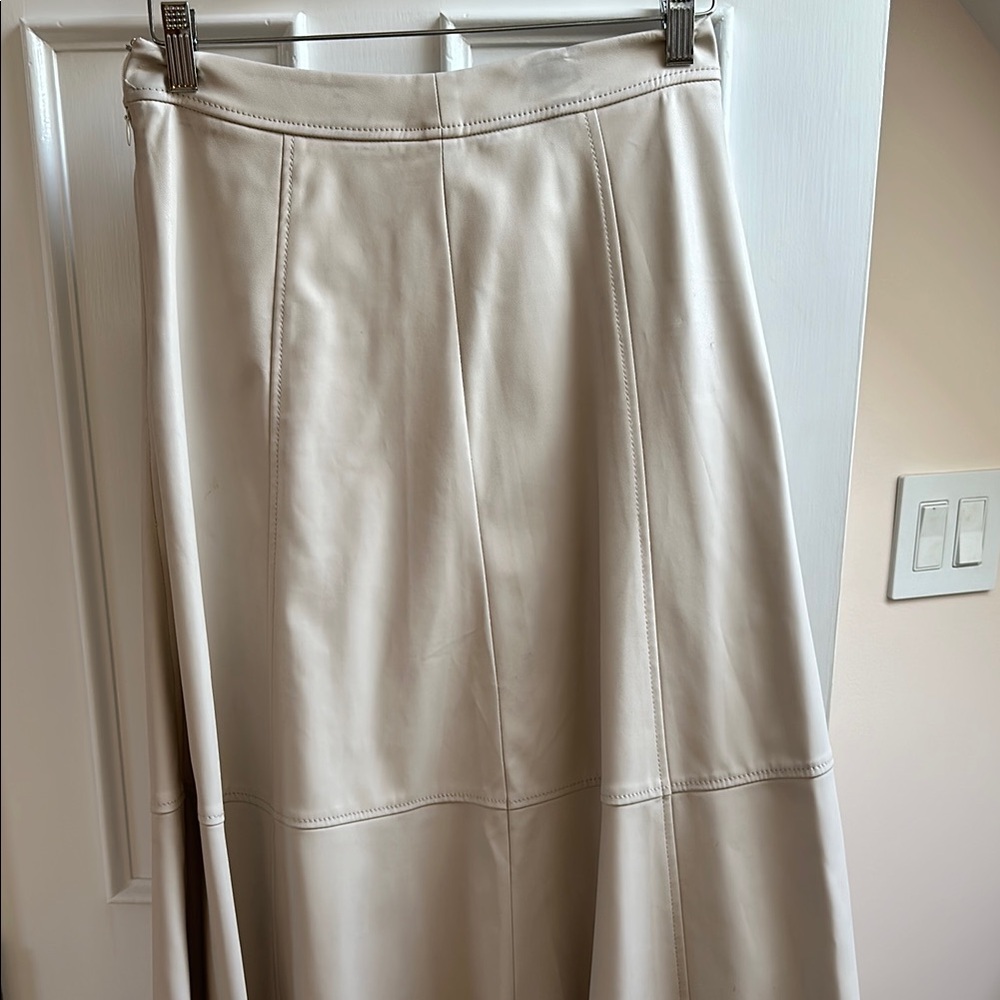 Cream A-Line Maxi Skirt leather like faux